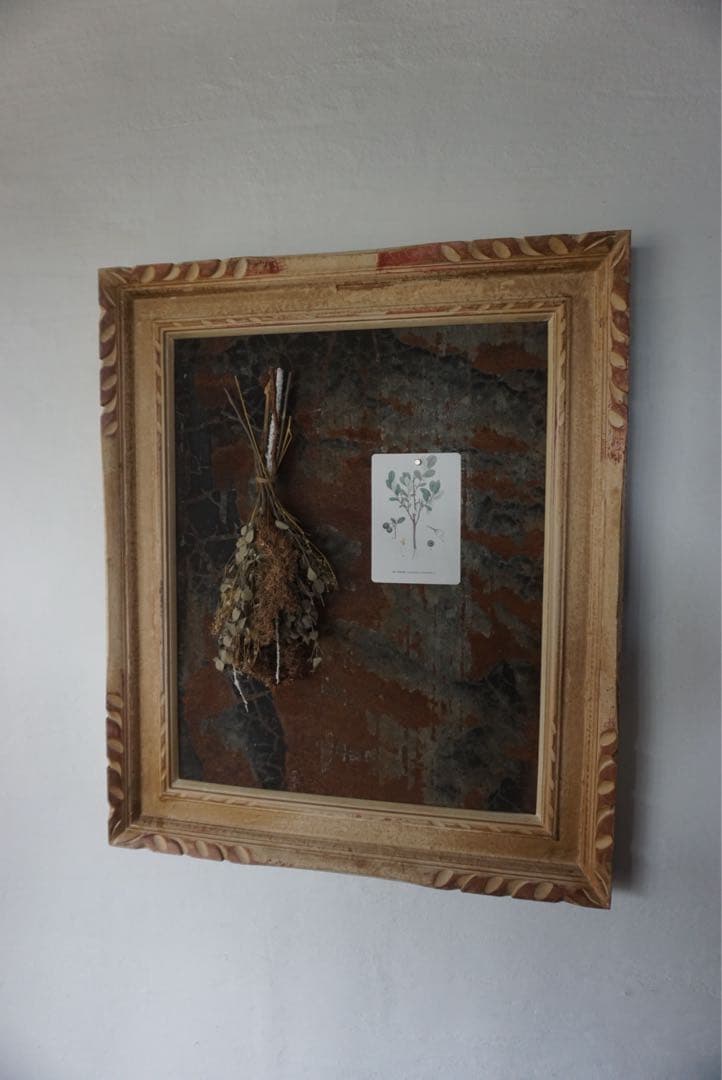 大きなアンティークフレームのブリキサインボード　看板　店舗什器　額縁　古道具