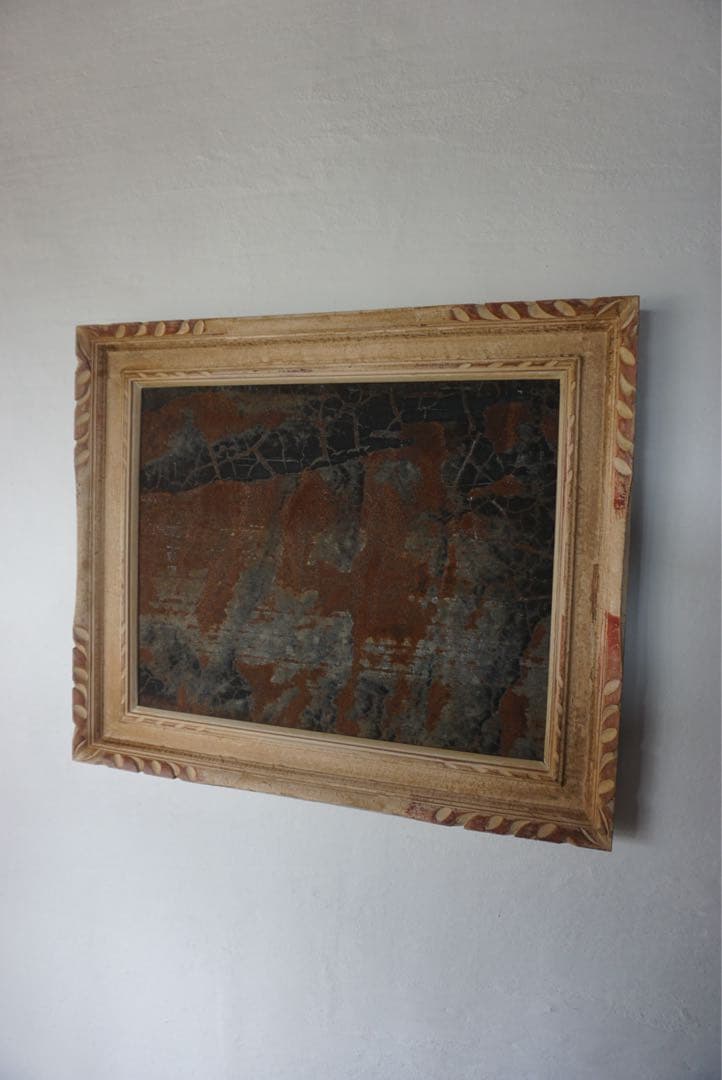 大きなアンティークフレームのブリキサインボード　看板　店舗什器　額縁　古道具