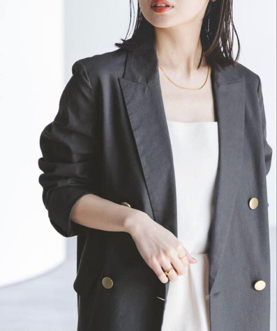 k*n様 【試着のみ】NOBLE 麻ストレッチピークドラペルダブルジャケット