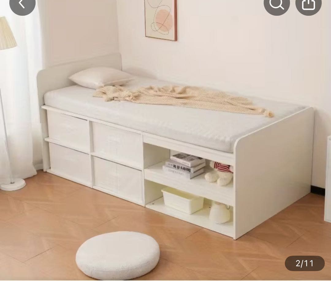 [引き取り希望] シンプルホワイトシングルベッド 収納付き