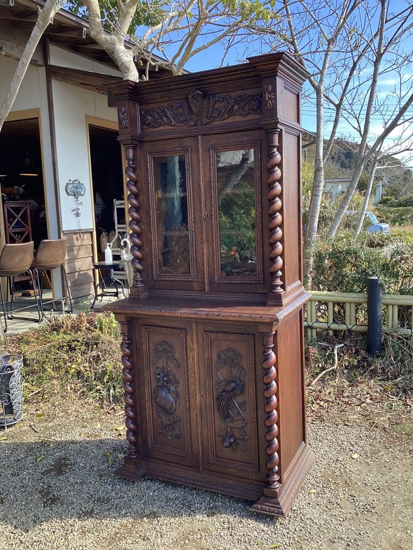 19世紀 アンティークフレンチ　オーク　ルネッサンス　ハントスタイルキャビネット