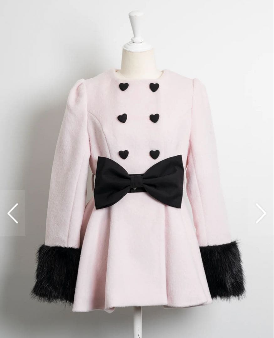 pium ハートボタンリボンベルトシャギーコート