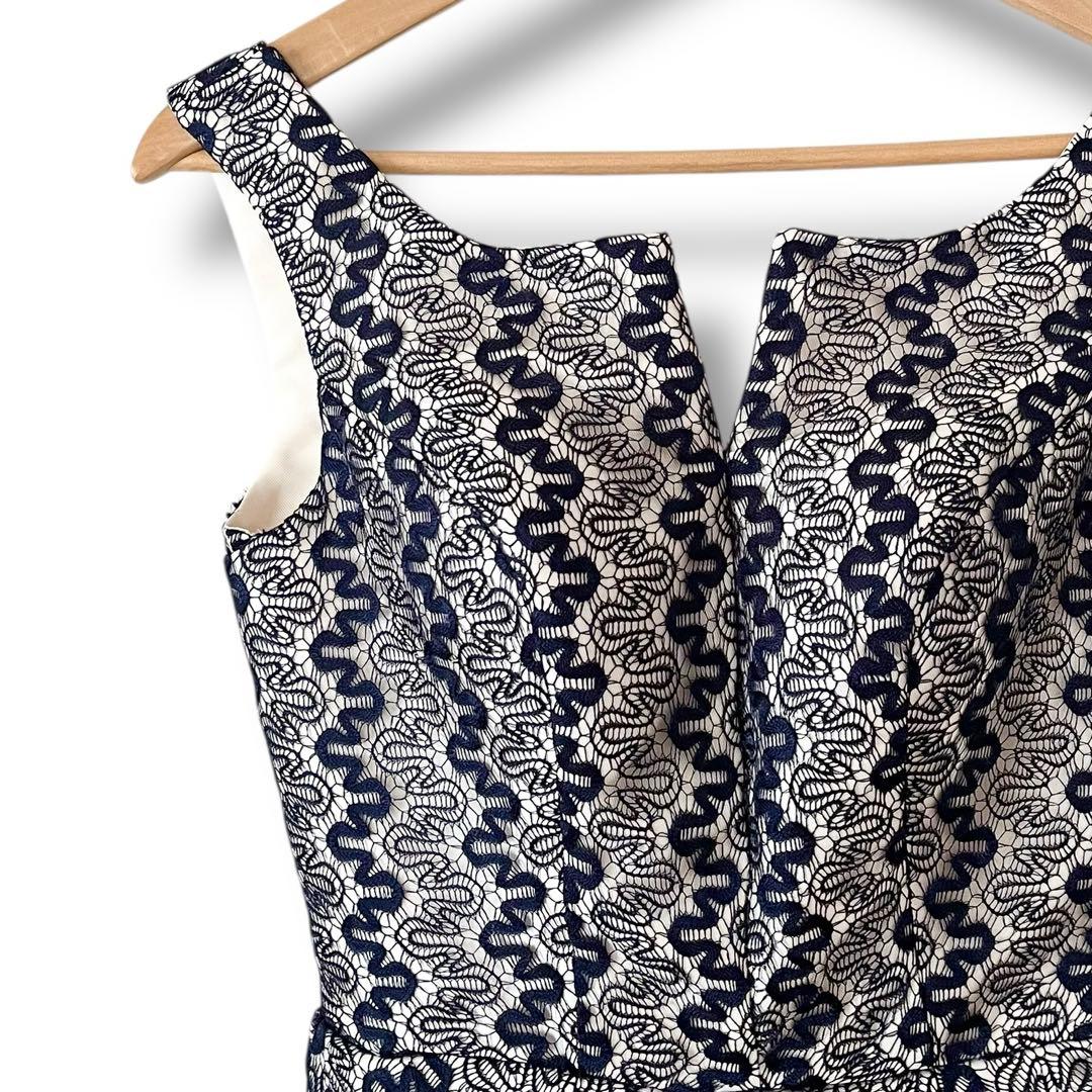 美品 インポート パーティードレス レース ひざ丈 フレア ワンピース ネイビー
