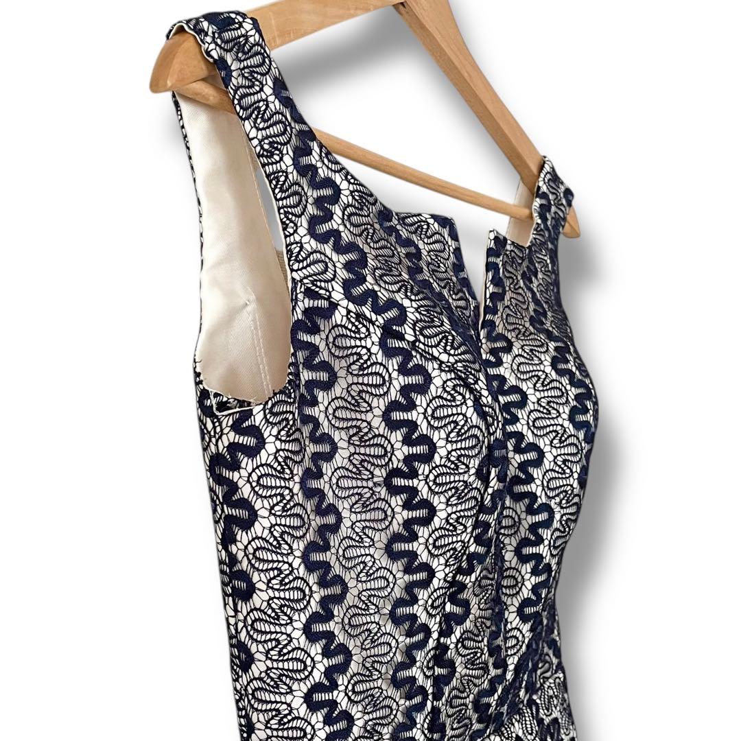 美品 インポート パーティードレス レース ひざ丈 フレア ワンピース ネイビー