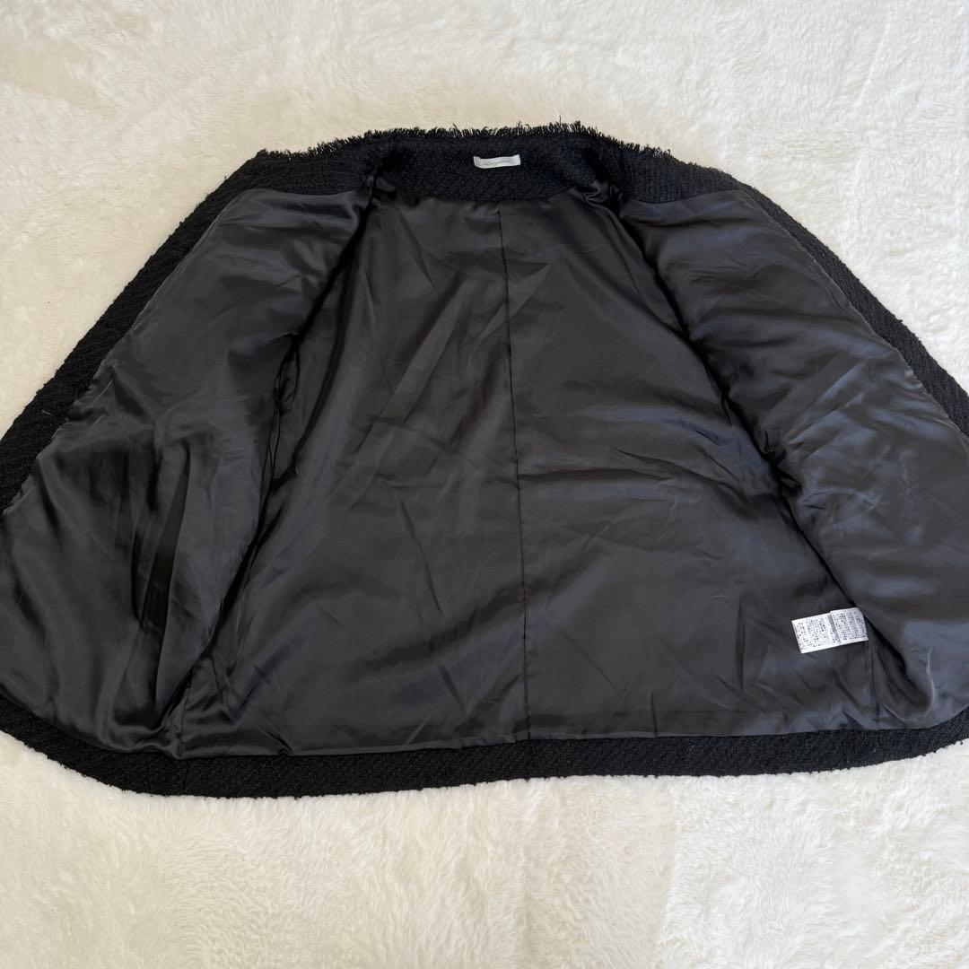 ラウンジドレス ノーカラー ツイードジャケット 金ボタン オーバーサイズ 黒