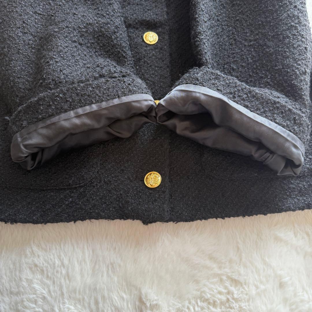 ラウンジドレス ノーカラー ツイードジャケット 金ボタン オーバーサイズ 黒