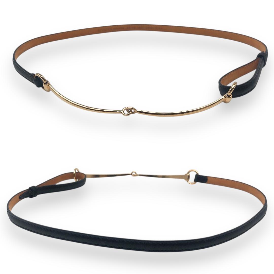 【美品】GUCCI グッチ ホースビット 細ベルト ゴールド ブラック レザー
