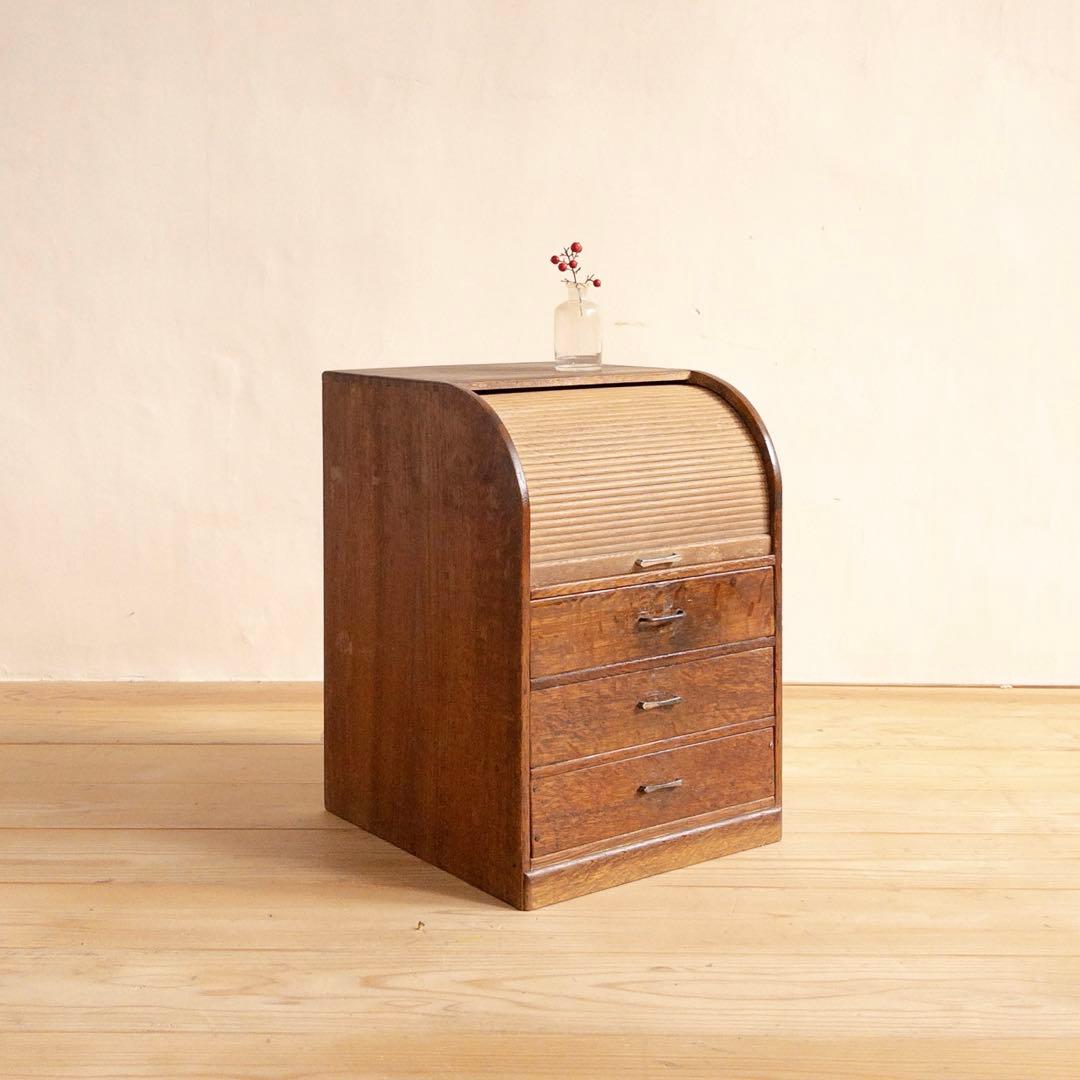 小物入れ　ロールトップ　蛇腹式　希少　収納棚　チェスト　古道具　古家具