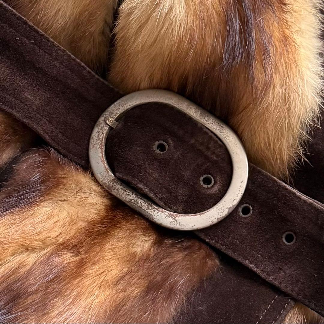 希少 フィッチ 毛皮コート リアルファーコート 本毛皮 レザーベルト