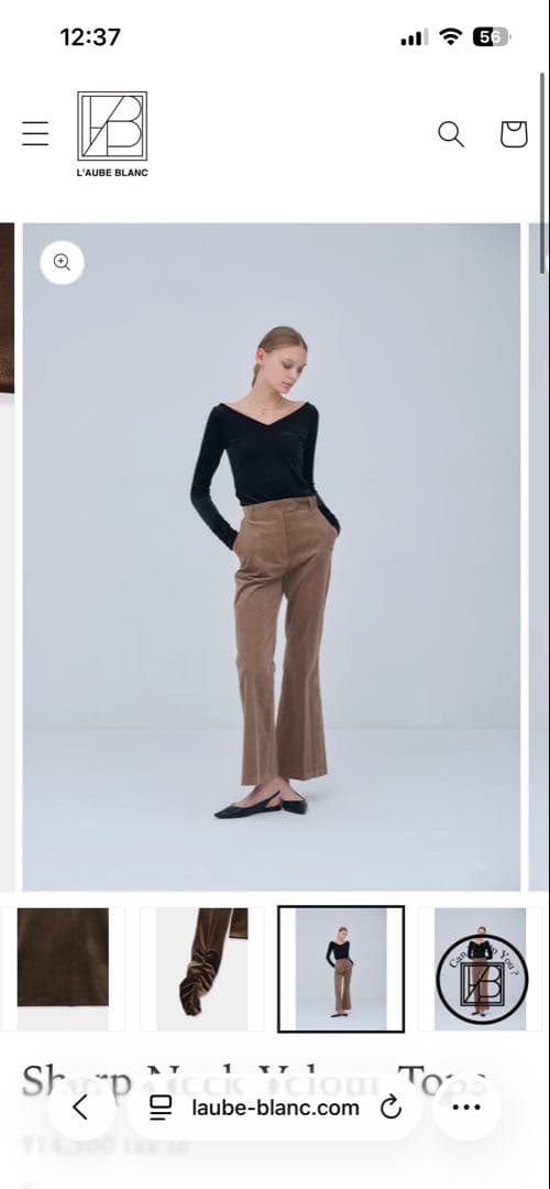 Laube Blanc パッド付ベロアトップスSharp Neck Velour