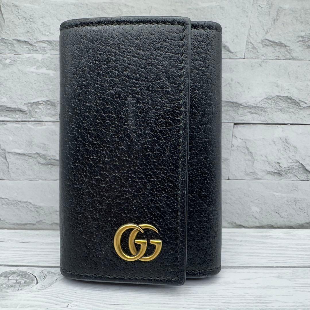 【美品】GUCCI　キーケース　6連 マーモント　GG　レザー　ブラック