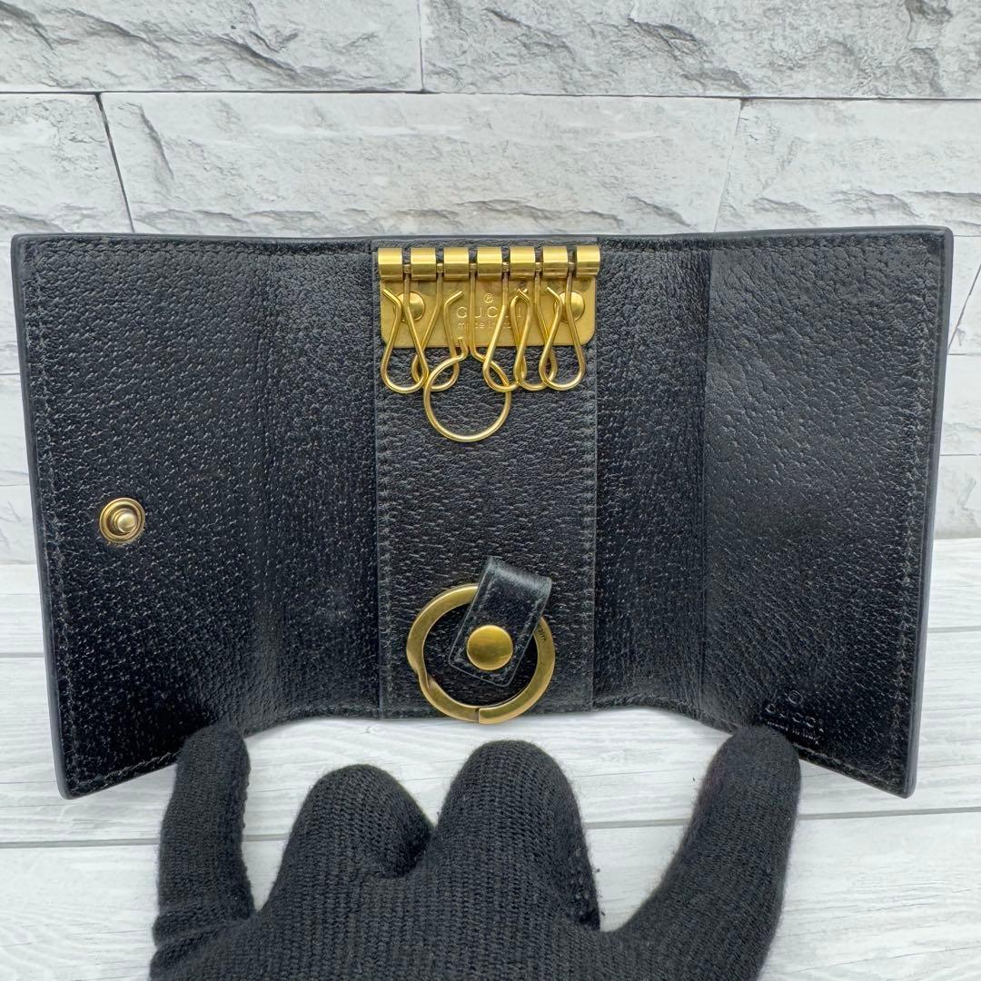 【美品】GUCCI　キーケース　6連 マーモント　GG　レザー　ブラック