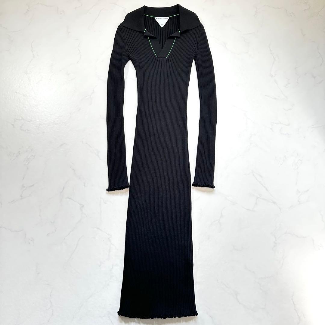 未使用級◎ボッテガヴェネタ ロングニットポロワンピース 現行タグ 三角ロゴ XS