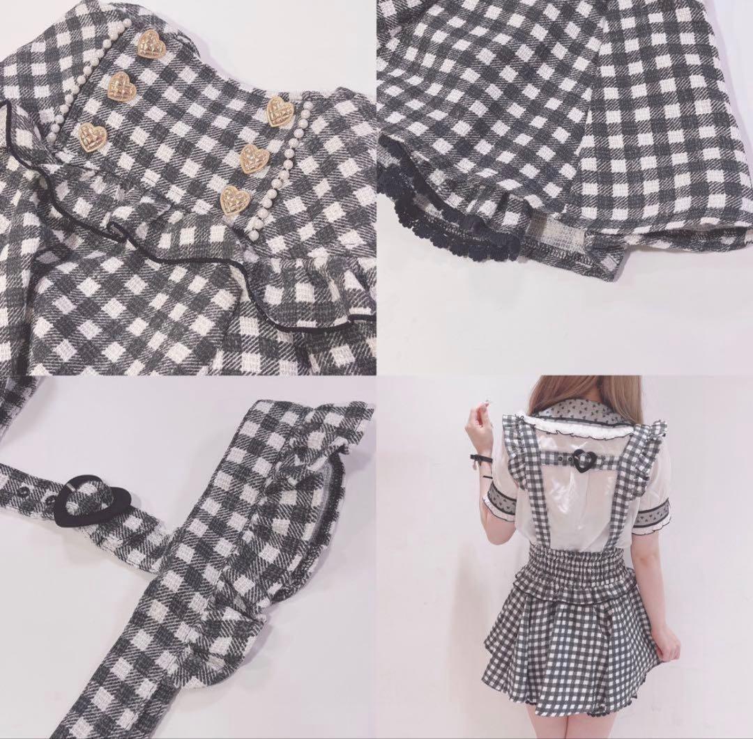 LIZLISA ギンガムチェックサスペンダー付きスカパン