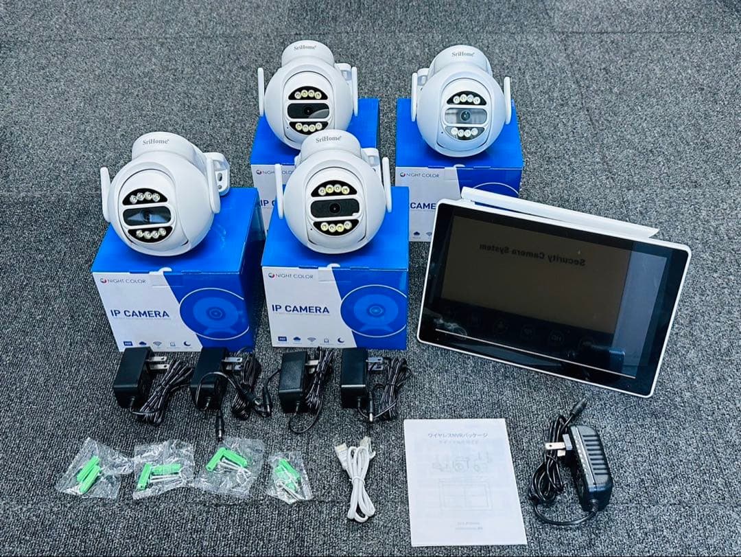 最新ワイヤレス防犯カメラ4台セット500万画素タッチパネル1TB HDD内蔵付き