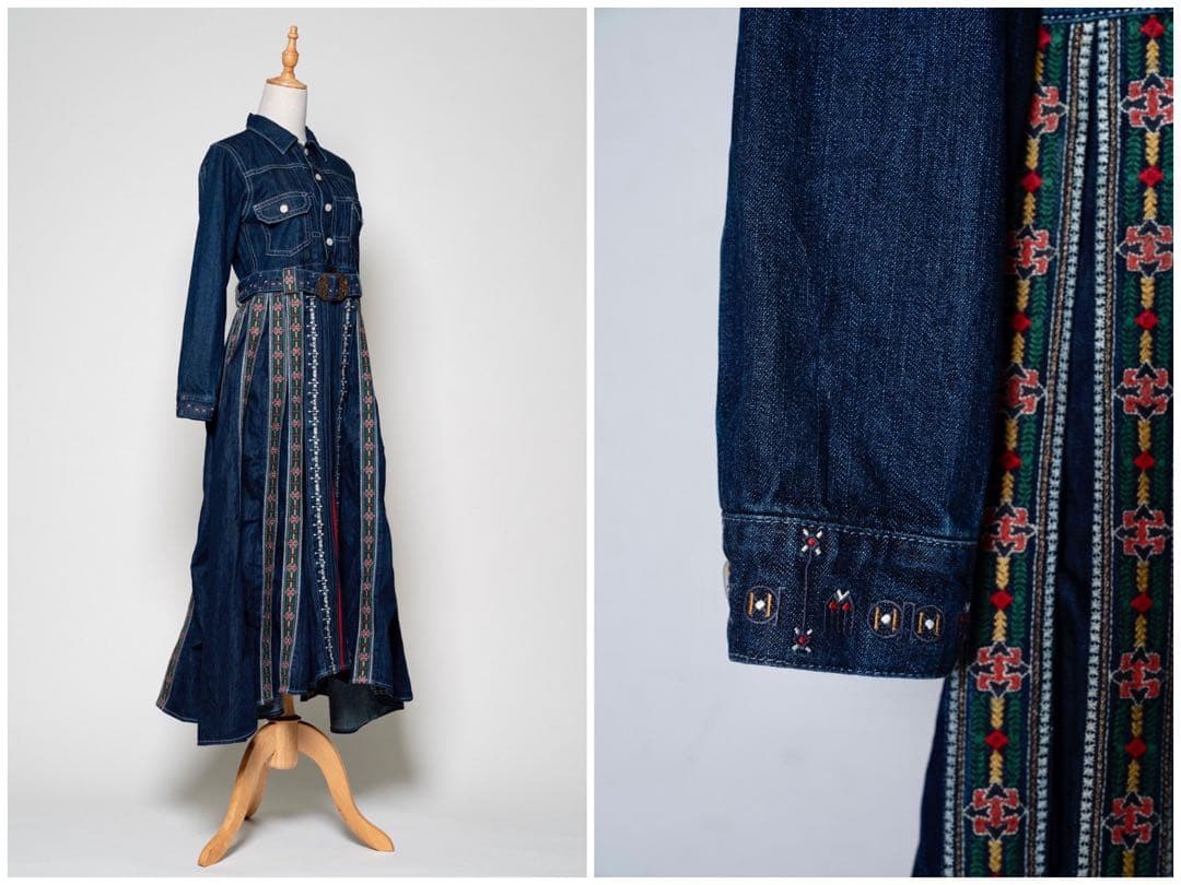 ☆ほぼ未使用☆ha|za|ma 繍美歴代王家に伝わるデニムワンピース　ロング S
