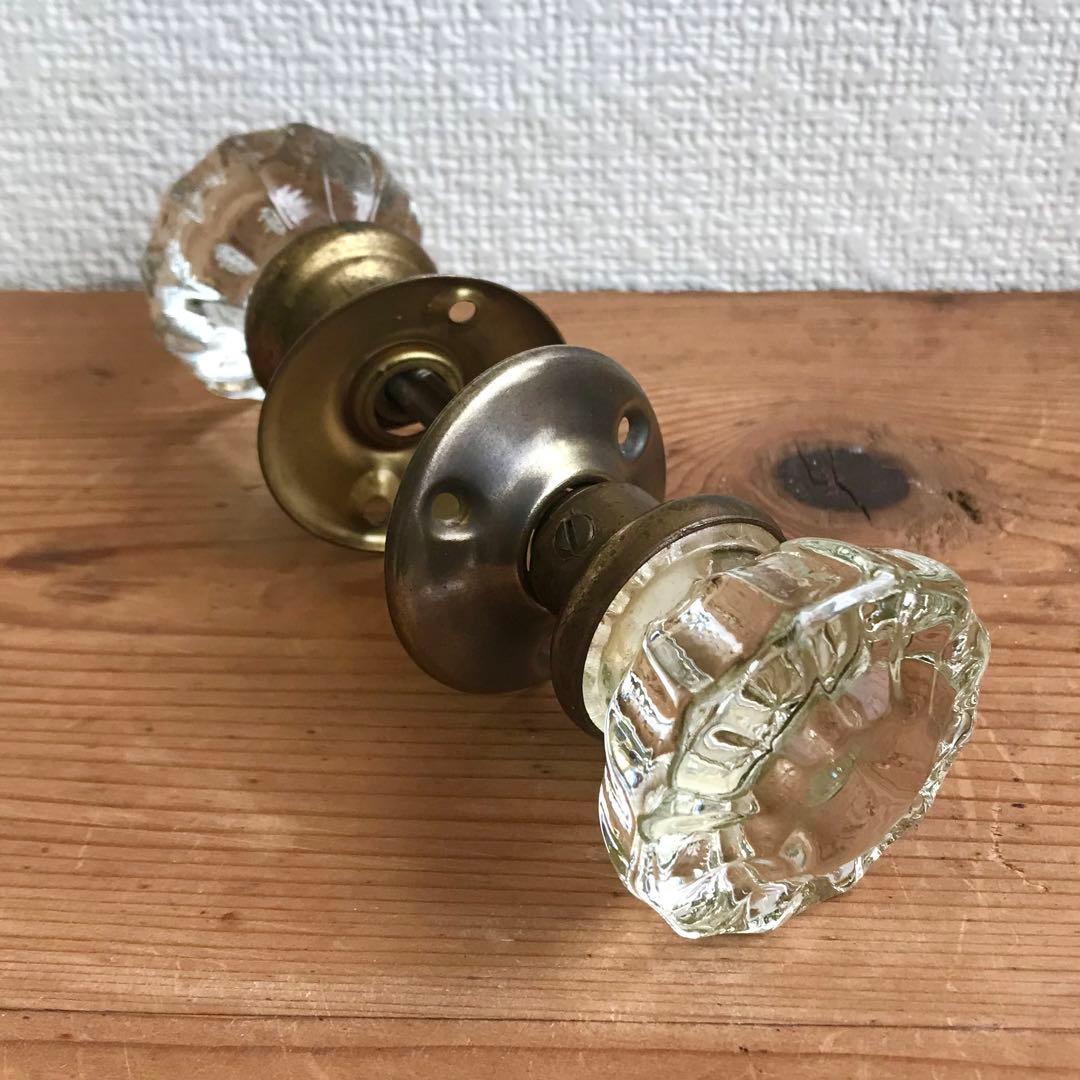 アンティークガラスドアノブ アメリカ 取手 ビンテージノブ ラッチ付き