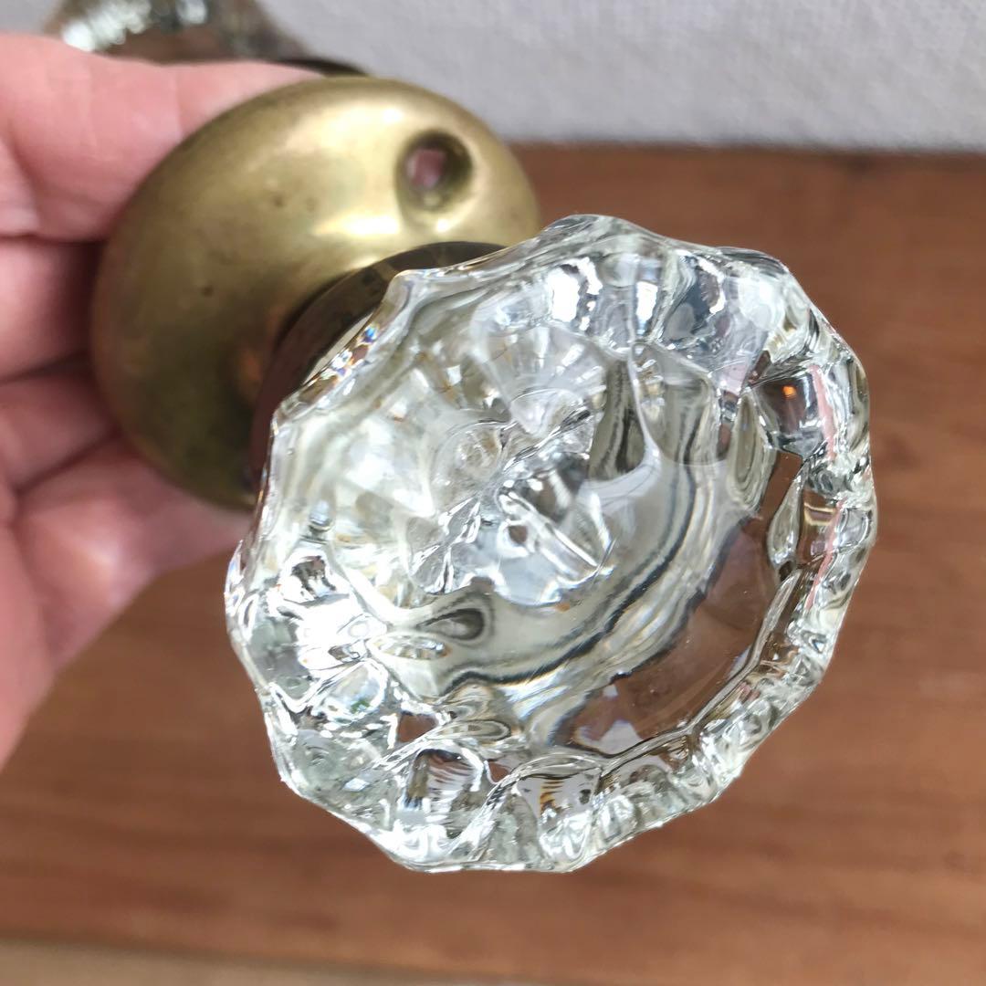 アンティークガラスドアノブ アメリカ 取手 ビンテージノブ ラッチ付き