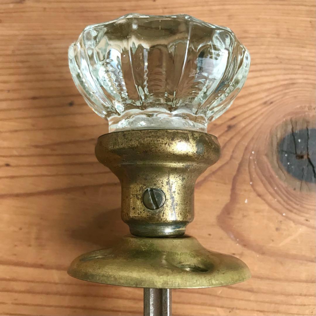 アンティークガラスドアノブ アメリカ 取手 ビンテージノブ ラッチ付き