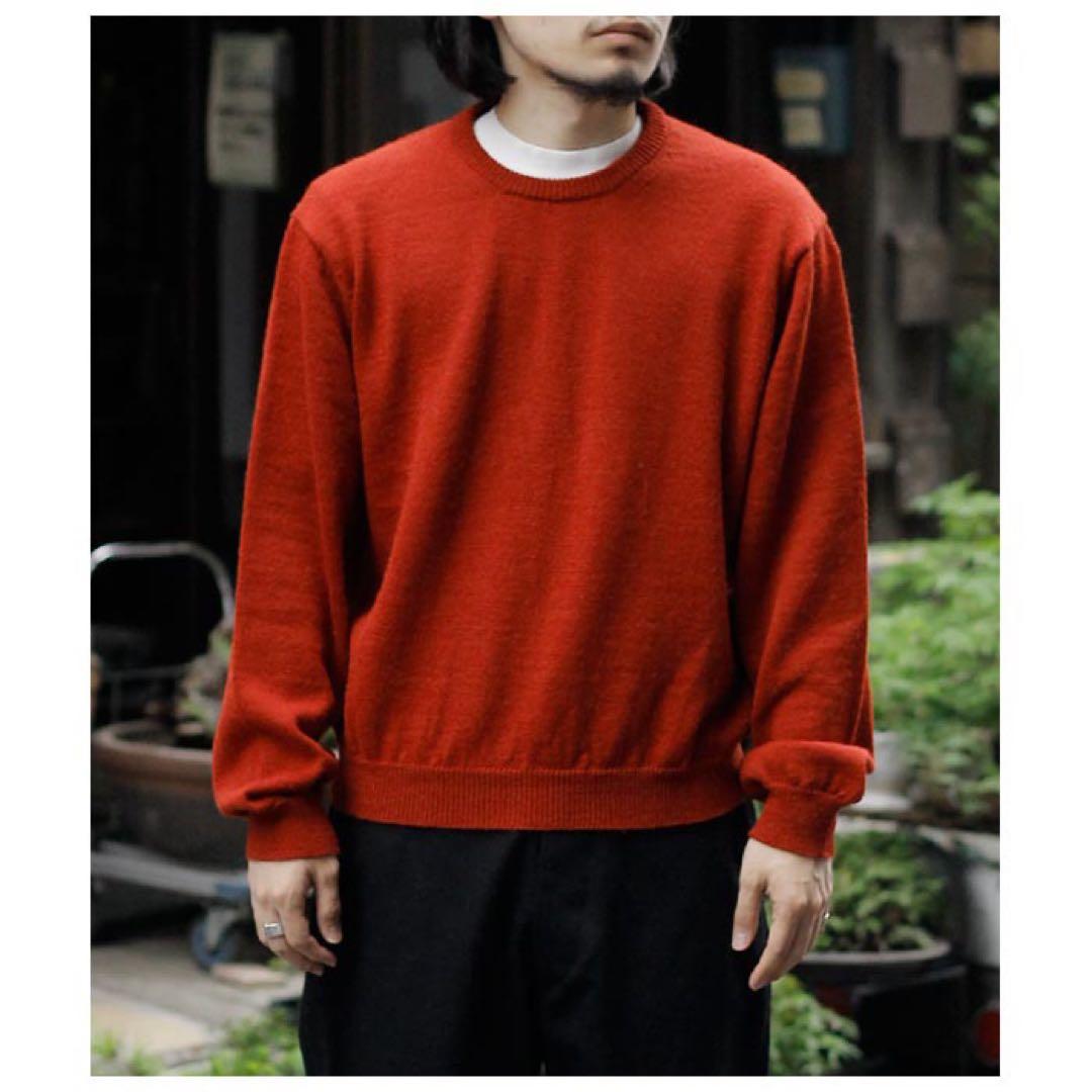 インテリム ウール アルパカ 7ゲージ クルーネック セーター ニット レッド