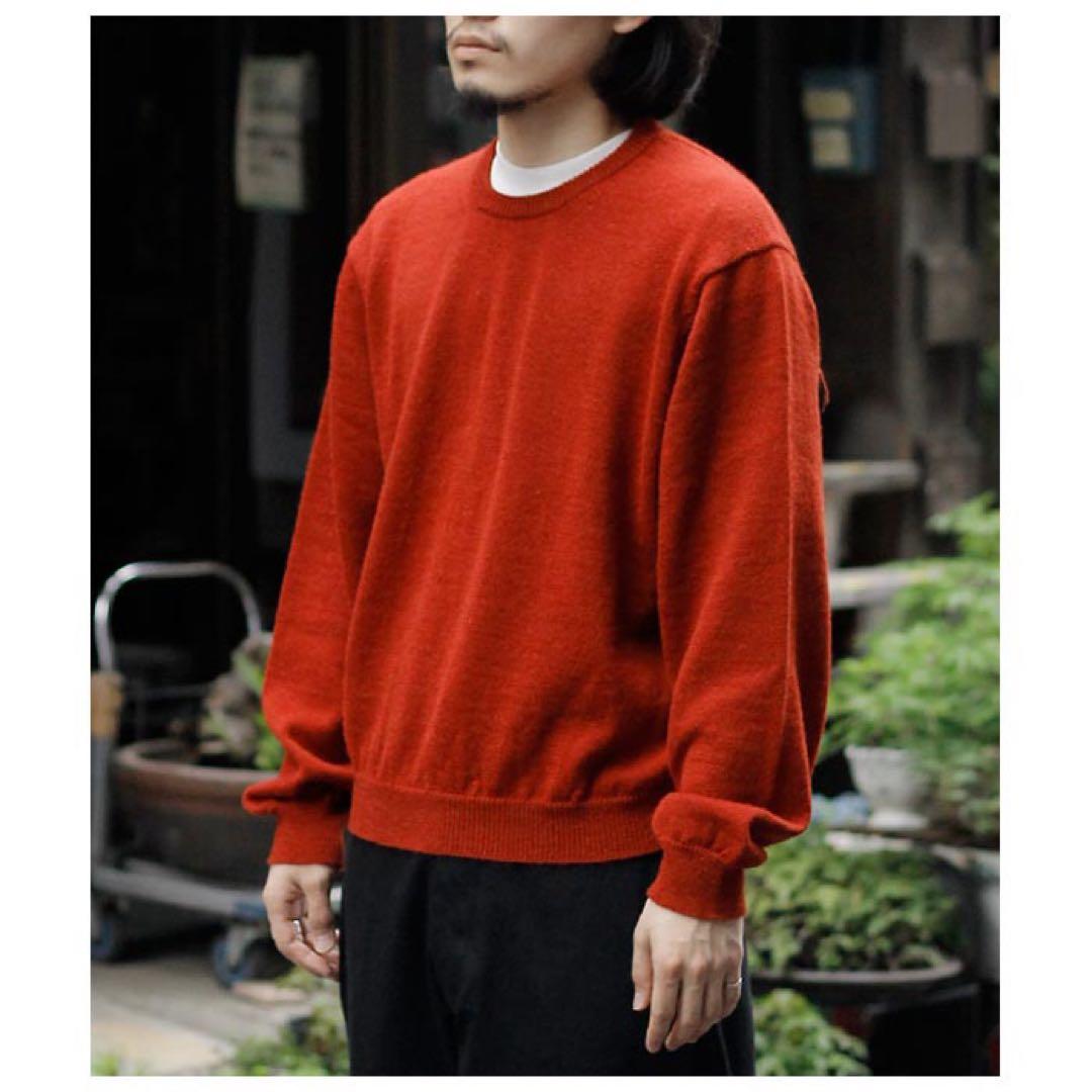 インテリム ウール アルパカ 7ゲージ クルーネック セーター ニット レッド