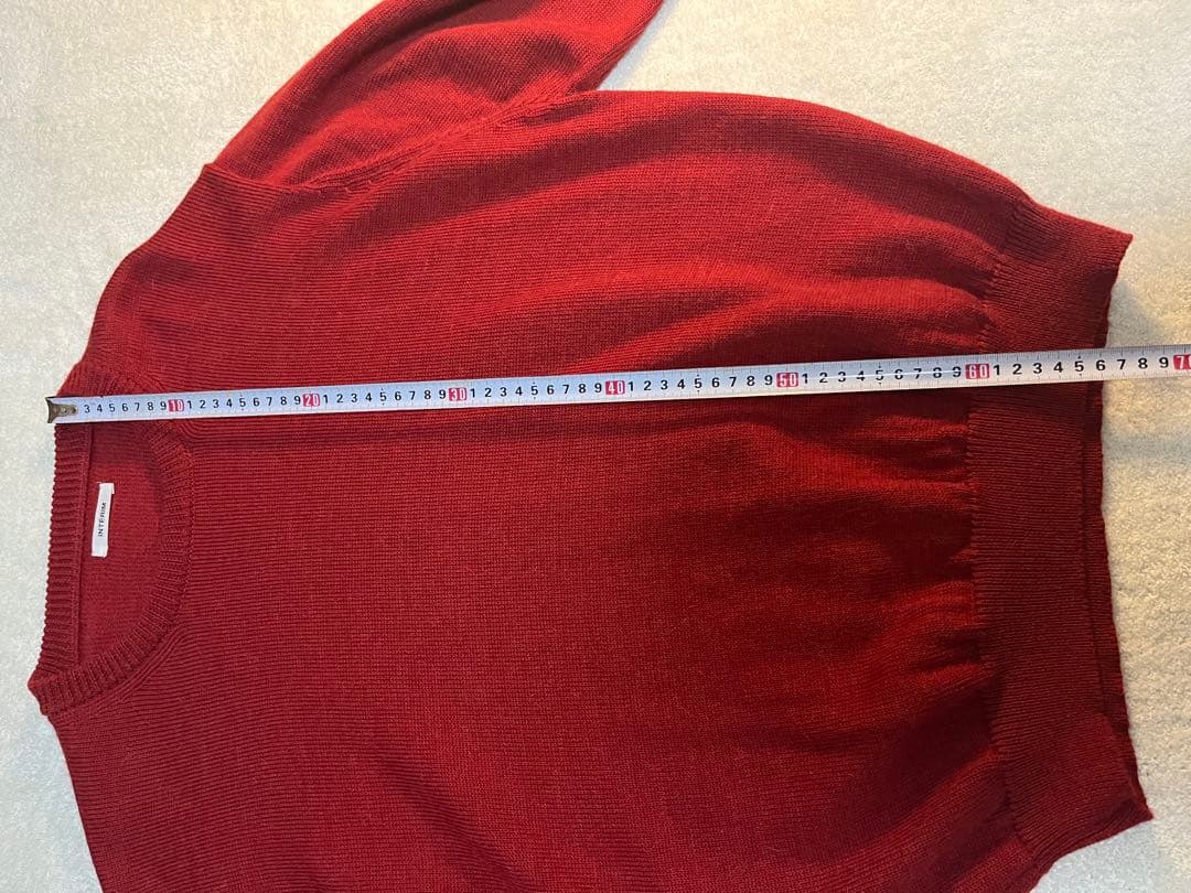 インテリム ウール アルパカ 7ゲージ クルーネック セーター ニット レッド