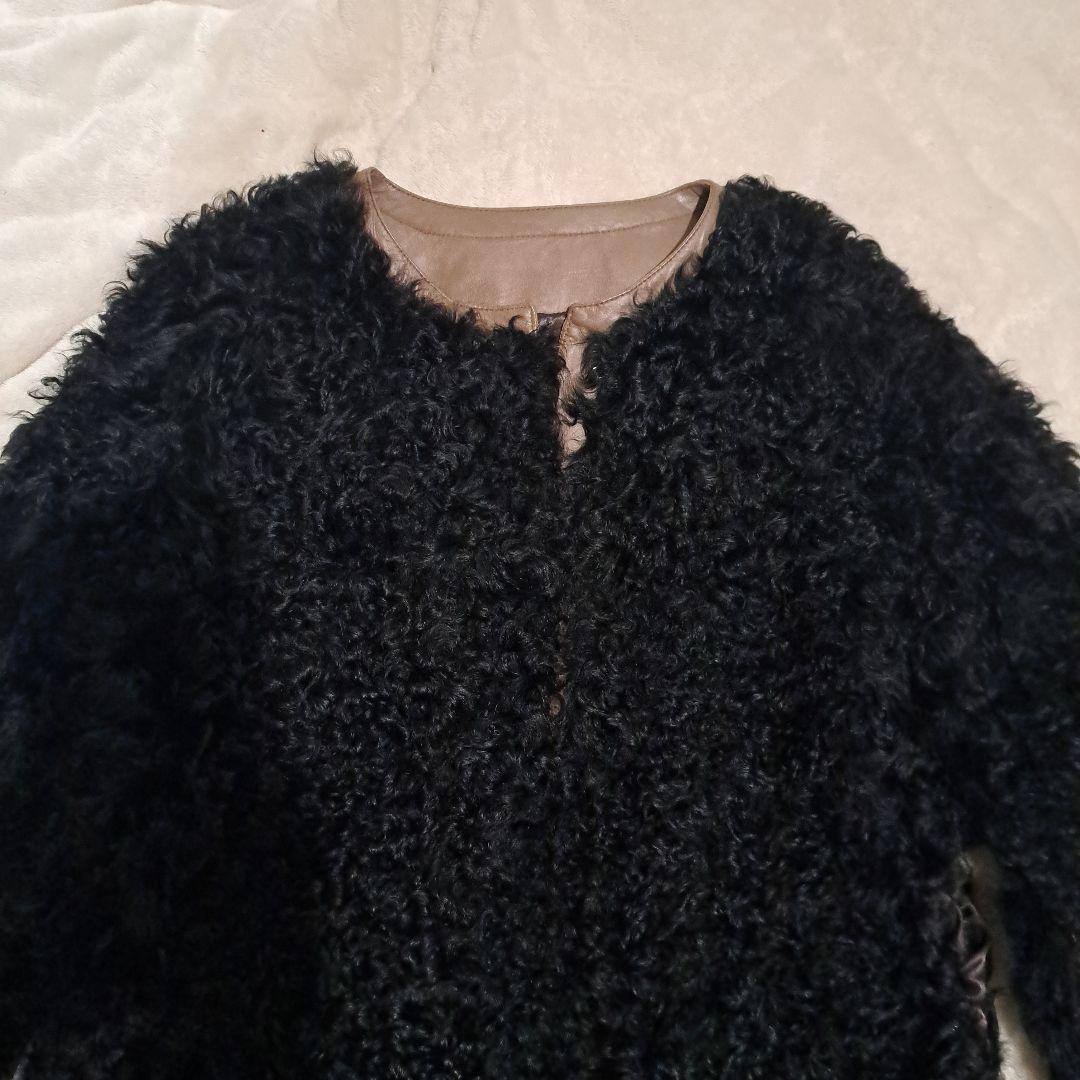 まり　美品　FRAY I.D ラムファー&レザー　ノーカラーコート