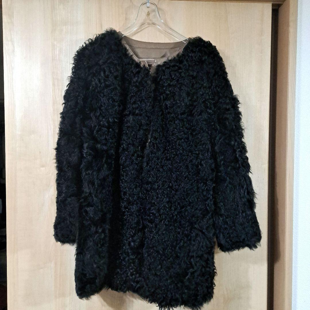 まり　美品　FRAY I.D ラムファー&レザー　ノーカラーコート