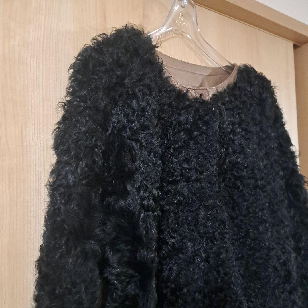 まり　美品　FRAY I.D ラムファー&レザー　ノーカラーコート