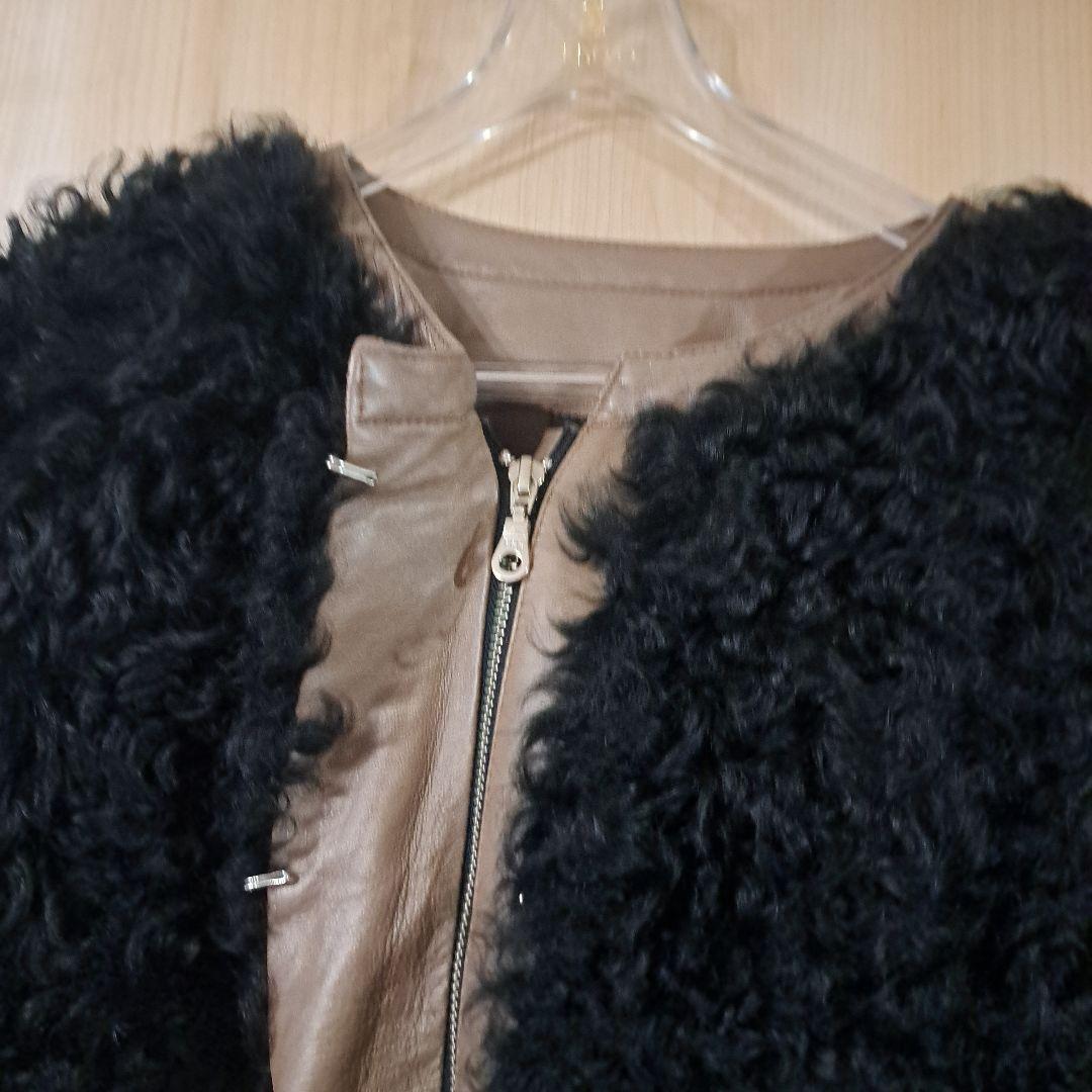 まり　美品　FRAY I.D ラムファー&レザー　ノーカラーコート