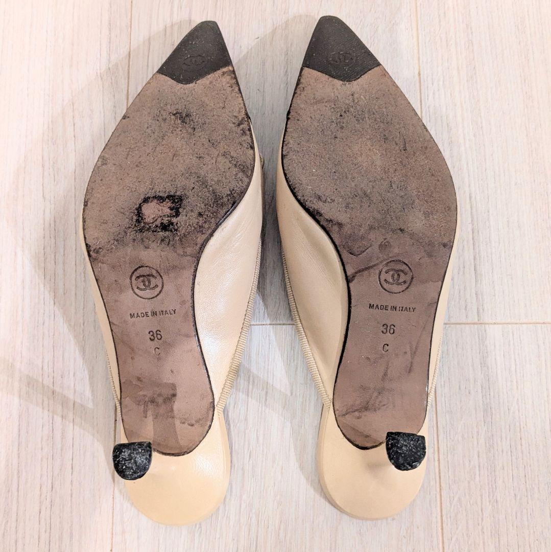 CHANEL　シャネル　バイカラー　ミュール　ココマーク　ポインテッドトゥ　36