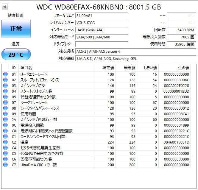 ウエスタンデジタル WD80EFAX 8TB 内蔵型ハードディスクドライブ