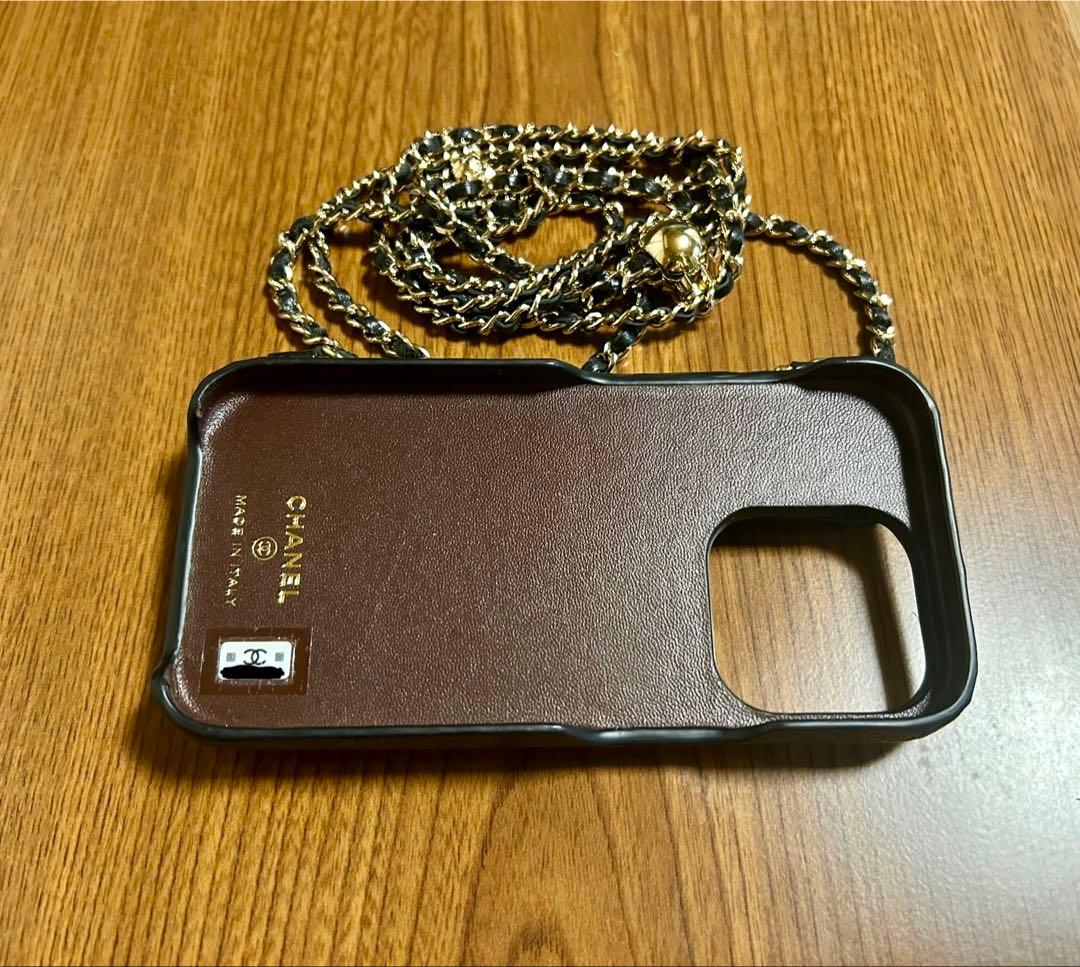 CHANEL iPhone14用ケース ブラック キャビアスキン