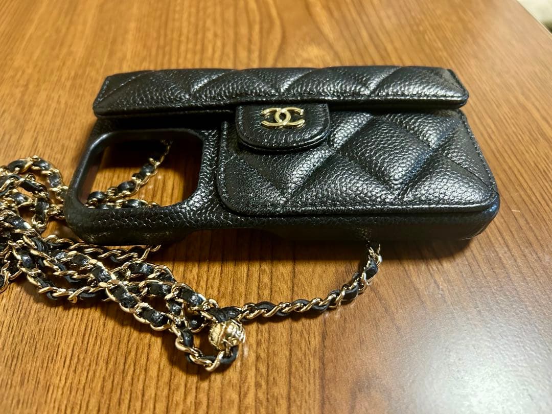 CHANEL iPhone14用ケース ブラック キャビアスキン