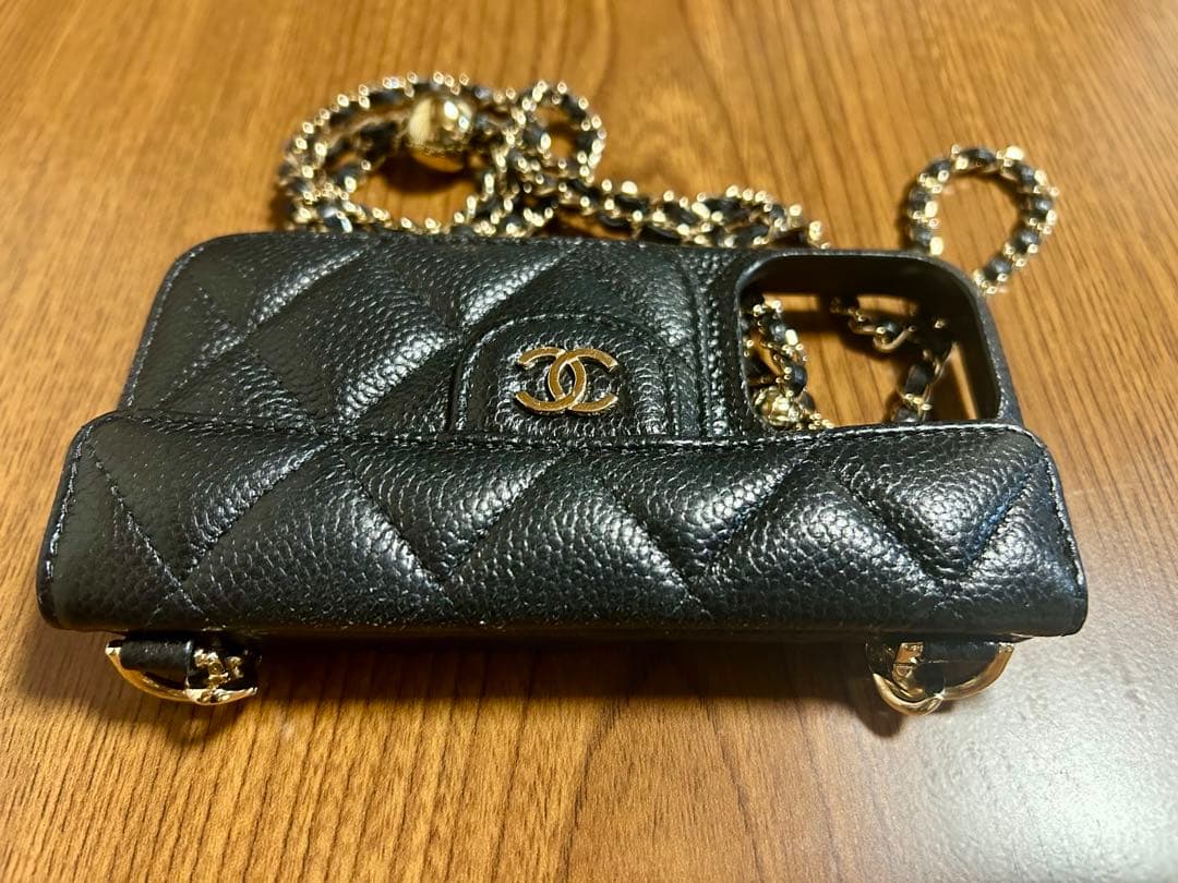 CHANEL iPhone14用ケース ブラック キャビアスキン