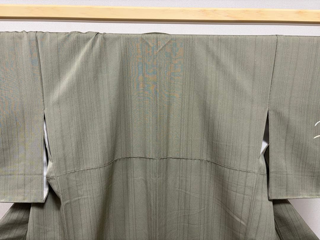 D 美品 十日町友禅 女流作家 遠田藤舟 花模様 緑 紬 正絹 袷 付下げ 着物