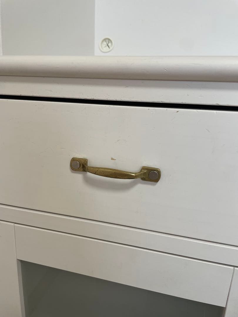 モモナチュラル　ホワイト木製食器棚 ガラス扉付き