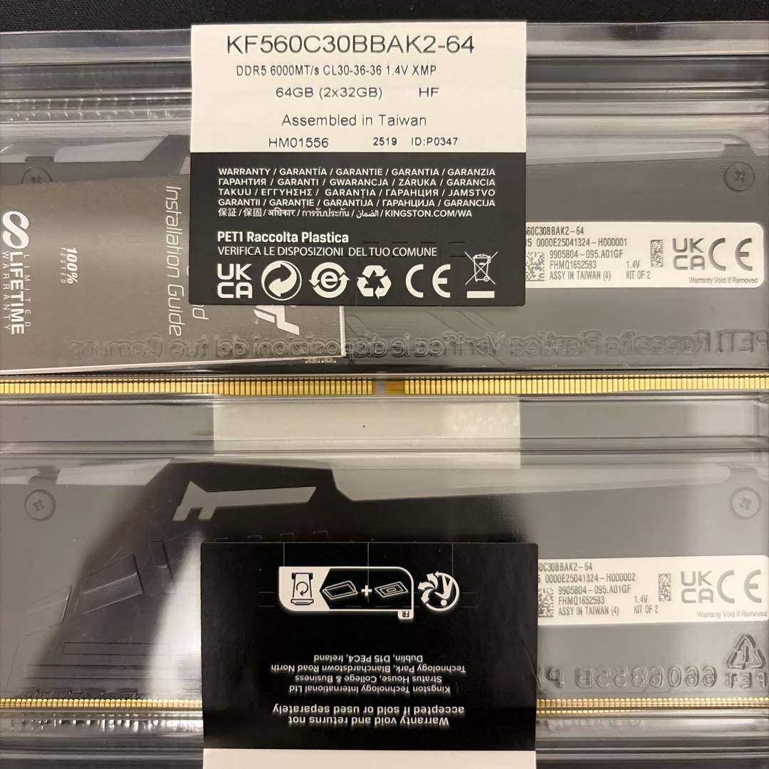 新品 キングストン DDR5-6000 CL30 64GB(32GBx2枚組)