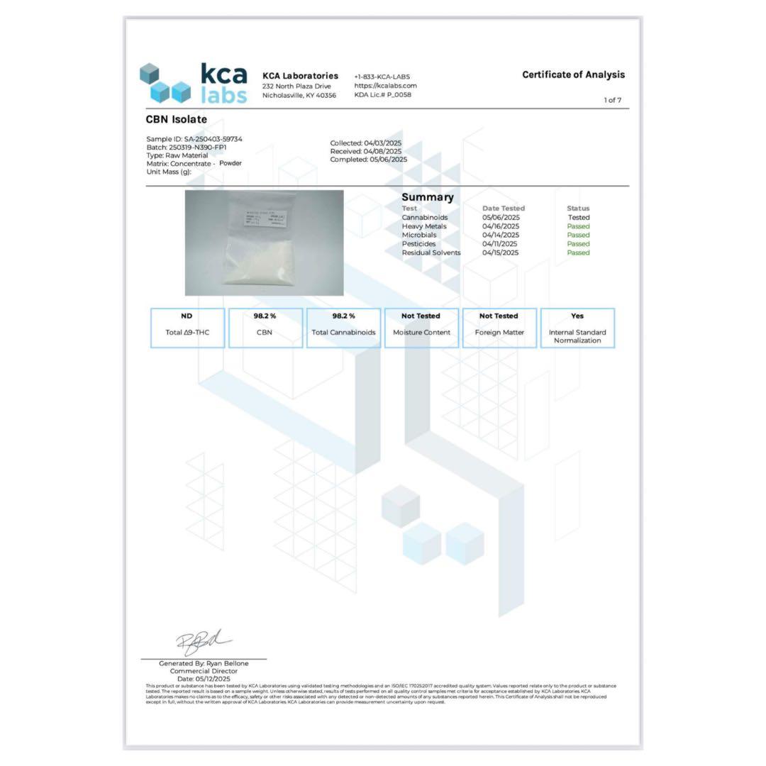 割引 高純度CBN アイソレートパウダー 10g 98% CBD CBG03