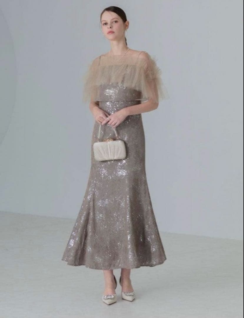 Leja チュールフリルボレロペイントマーメイドワンピースドレス S