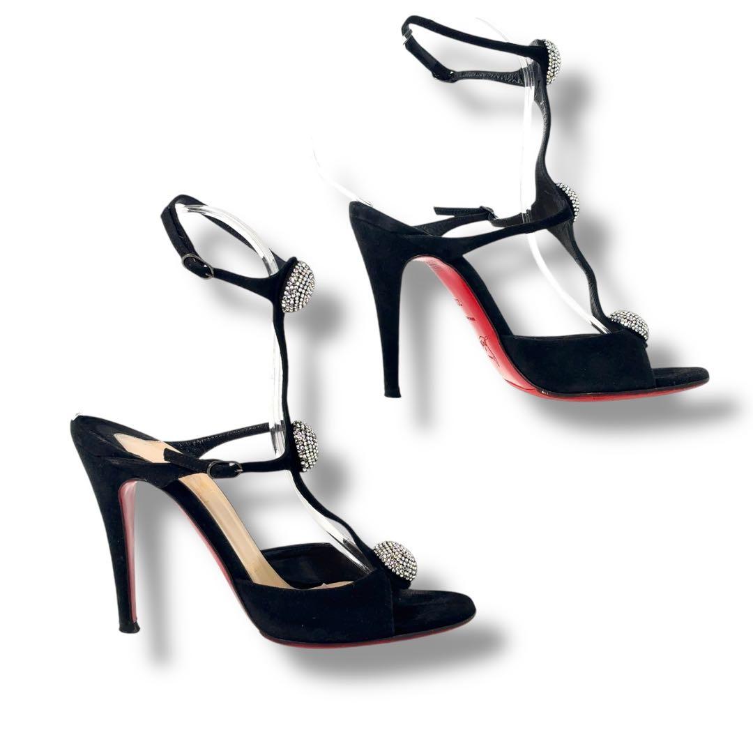 【極美品】クリスチャンルブタン　ビジュー　サンダル　パンプス　黒　スエード