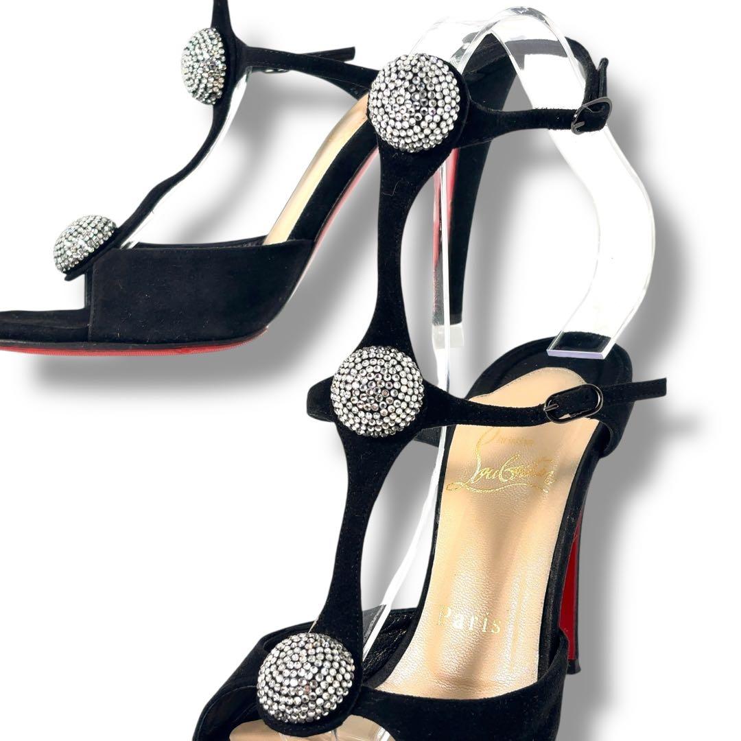 【極美品】クリスチャンルブタン　ビジュー　サンダル　パンプス　黒　スエード