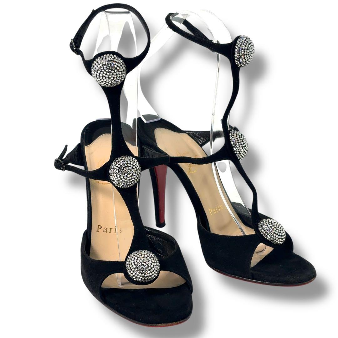 【極美品】クリスチャンルブタン　ビジュー　サンダル　パンプス　黒　スエード