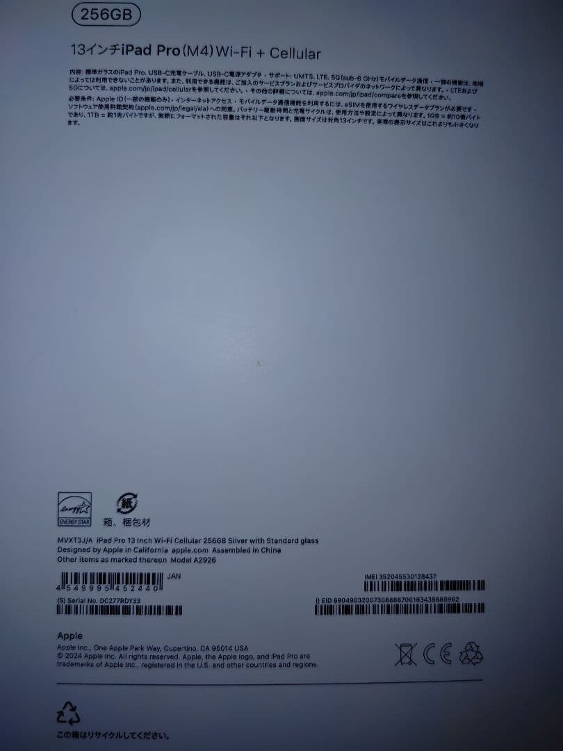 Apple iPad Pro１３インチ シルバー 本体 箱付きM4新品