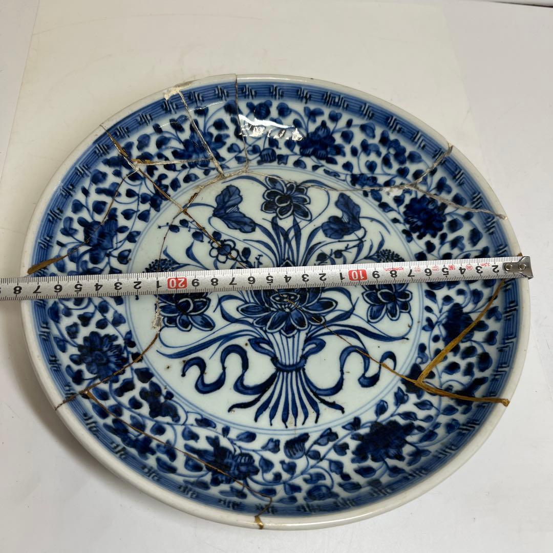 中国元から明時代　元古染付　大皿　幅約28㎝　東さ8-0120③