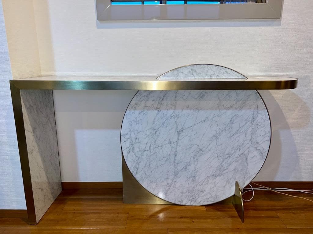55万 西村心 ドバイ購入 大理石 コンソールテーブル 飾り棚 白