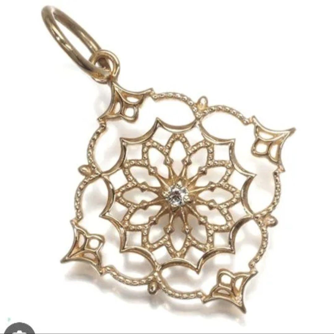 agete　アガット　K10　ネックレストップ　アラベスク　ダイヤモンド