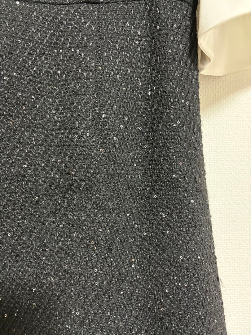 【LEJA】花柄レースカラースパンコールAラインワンピースドレス ブラックS