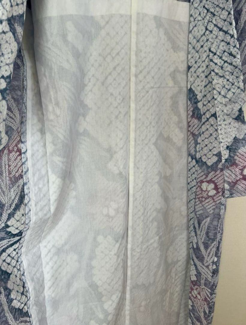 絞り浴衣 淡いカラー浴衣 白に淡い赤紫、淡いブルー 帯セット