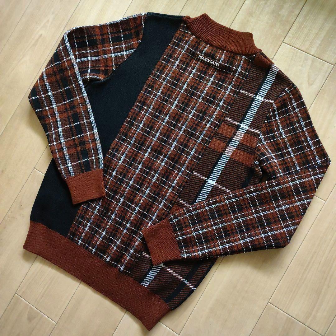 PEARLY GATES チェック柄 ハイネックニット